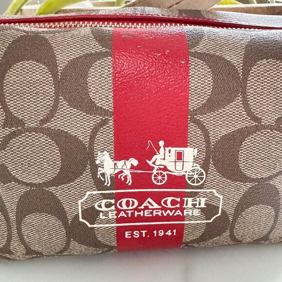 COACH Heritage Stripe Signature Shoulder Bag Brown/Red GUC - Picture 2 of 9